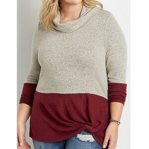 Maurices Berry Colorblock Cowl Neck Knot Hem Sweater